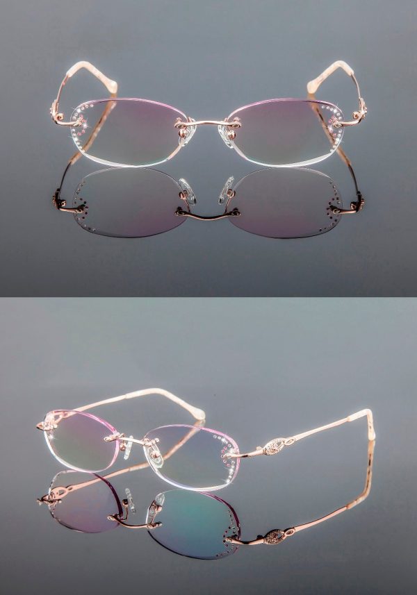 Chashma Women s Rimless Eyeglasses Titanium Diamond Cut Tinted Lenses 3089 Hot on Sale - Image 3