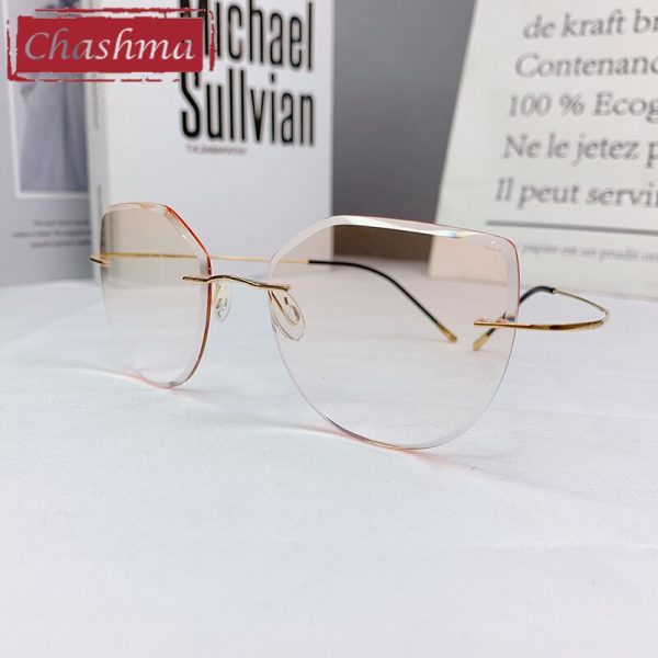 Chashma Women s Rimless Cat Eye Titanium Frame Gradient Color Lens Eyeglasses 16016a Sale