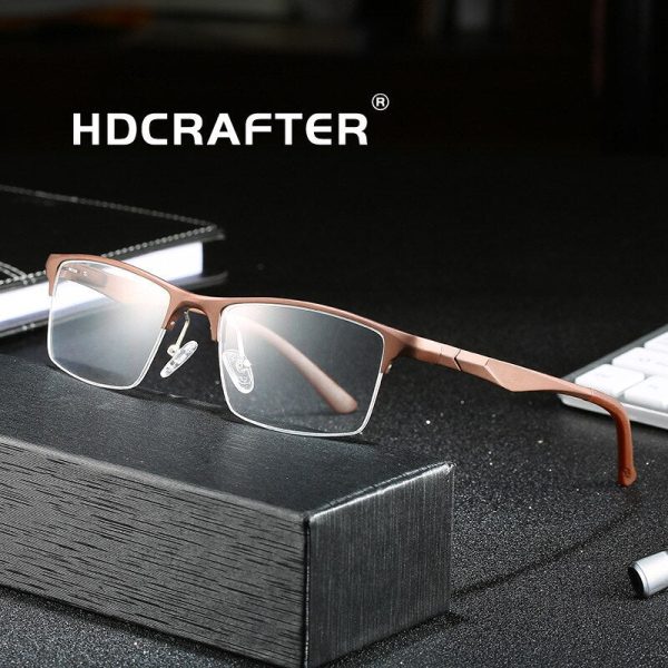 Hdcrafter Men s Semi Rim Square Titanium Alloy Frame Eyeglasses P6329 For Sale