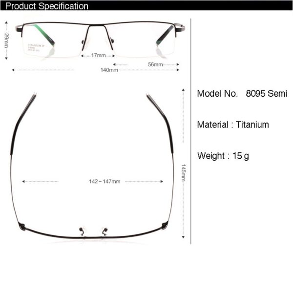 Reven Jate Men s Semi Rim Square Titanium Eyeglasses 8095 For Cheap - Image 3