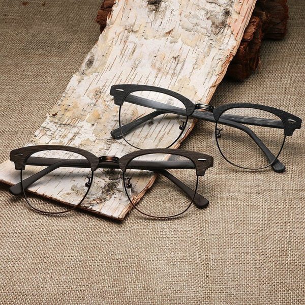 Hdcrafter Unisex Full Rim Round Half Wood Metal Frame Eyeglasses Sale