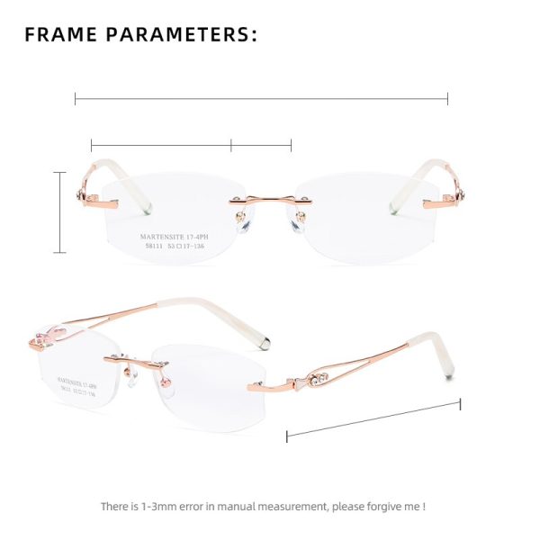 Zirosat 58111 Women s Eyeglasses Alloy Tint Lenses Diamond Cutting Rimless Titanium Online now - Image 3