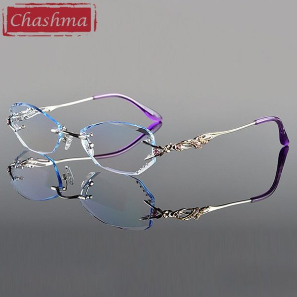 Chashma Women s Eyeglasses Tint Lenses Diamond Cutting Rimless 8036B Online Sale