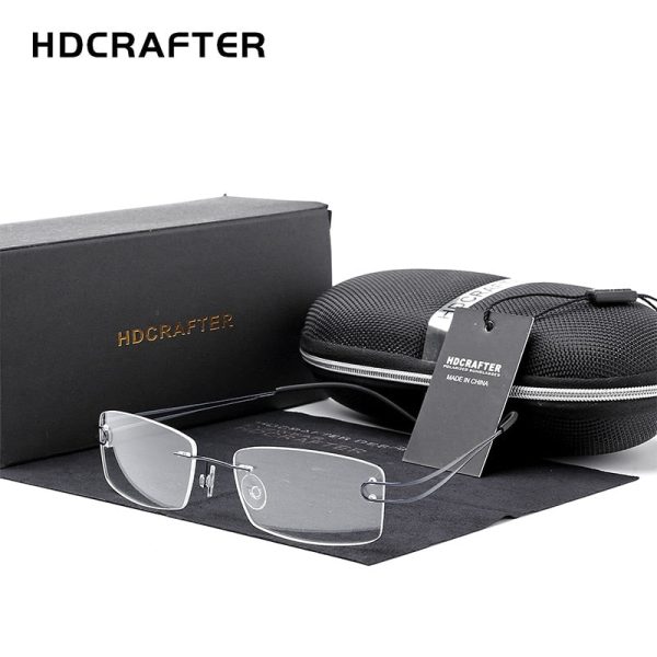 Hdcrafter Unisex Rimless Rectangle Titanium Frame Eyeglasses 50003 Online Sale