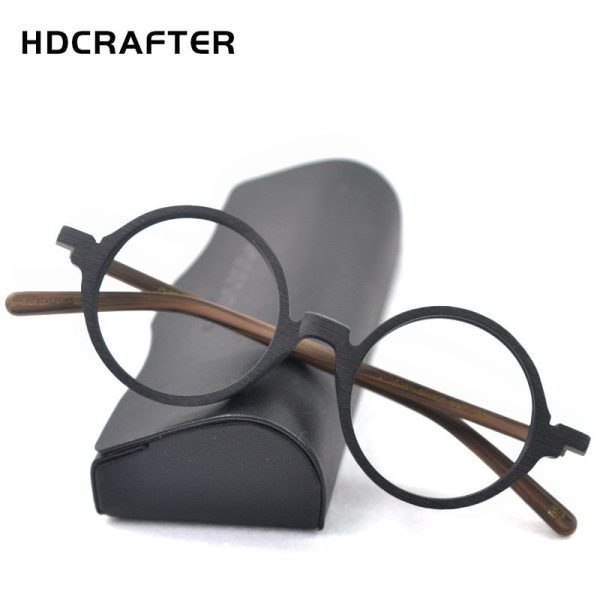 Hdcrafter Unisex Full Rim Round Metal Wood Frame Eyeglasses Ps6083 For Sale