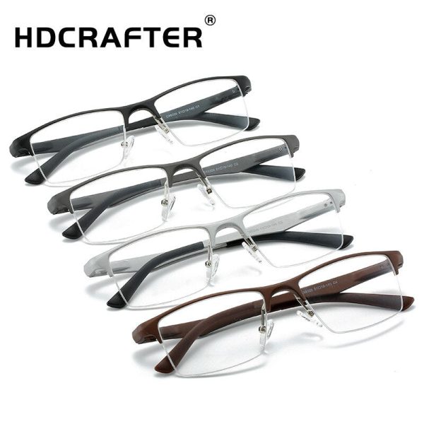 Hdcrafter Men s Semi Rim Square Titanium Alloy Frame Eyeglasses P6329 For Sale - Image 4