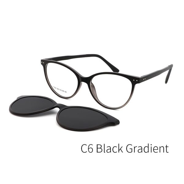 Kansept Women s Full Rim Round Cat Eye Alloy Frame Eyeglasses Magnetic Polarized Clip On Sunglasses T1929 Supply - Image 3