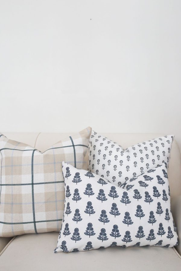 Camden Plaid Pillow in Natural & Navy Hot on Sale - Image 4