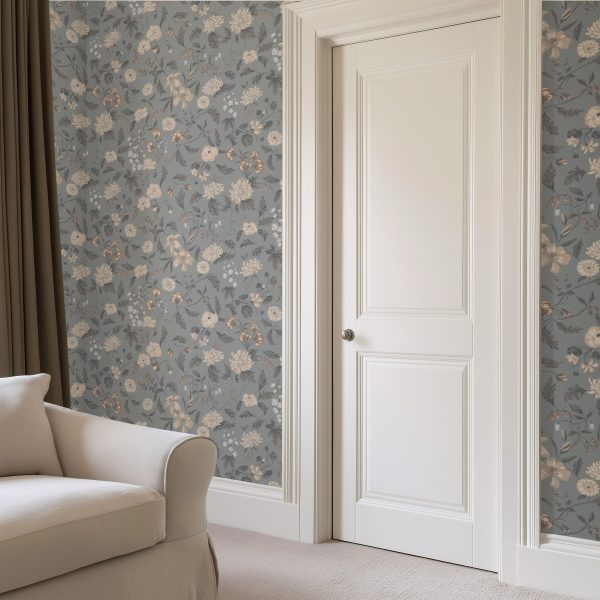 Karin Wallpaper in Folklore Blue For Sale - Image 2