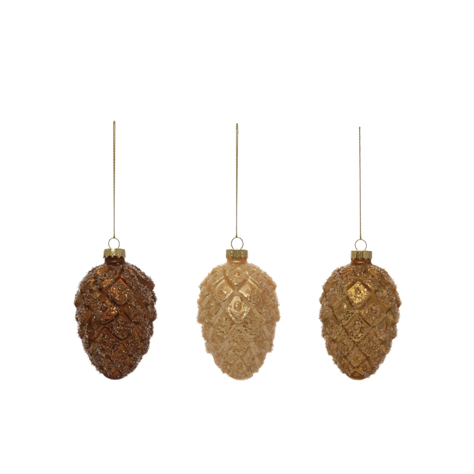 Glittered Pinecone Multi Brown Ornament Set Supply