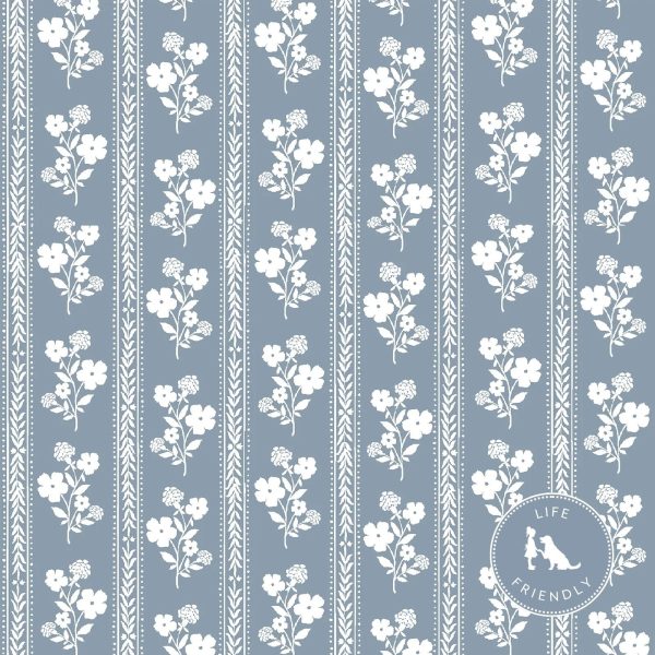 Hollyhock Floral Fabric in Dusty Blue Online now