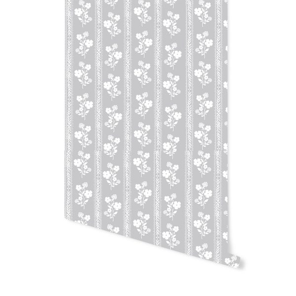 Hollyhock Floral Wallpaper in Stone Grey on Sale