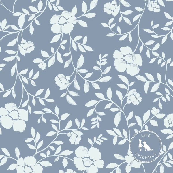 Natasha Floral Fabric in Dusty Blue For Sale