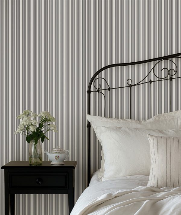 Oscar Stripe Wallpaper in Charcoal Online now - Image 2